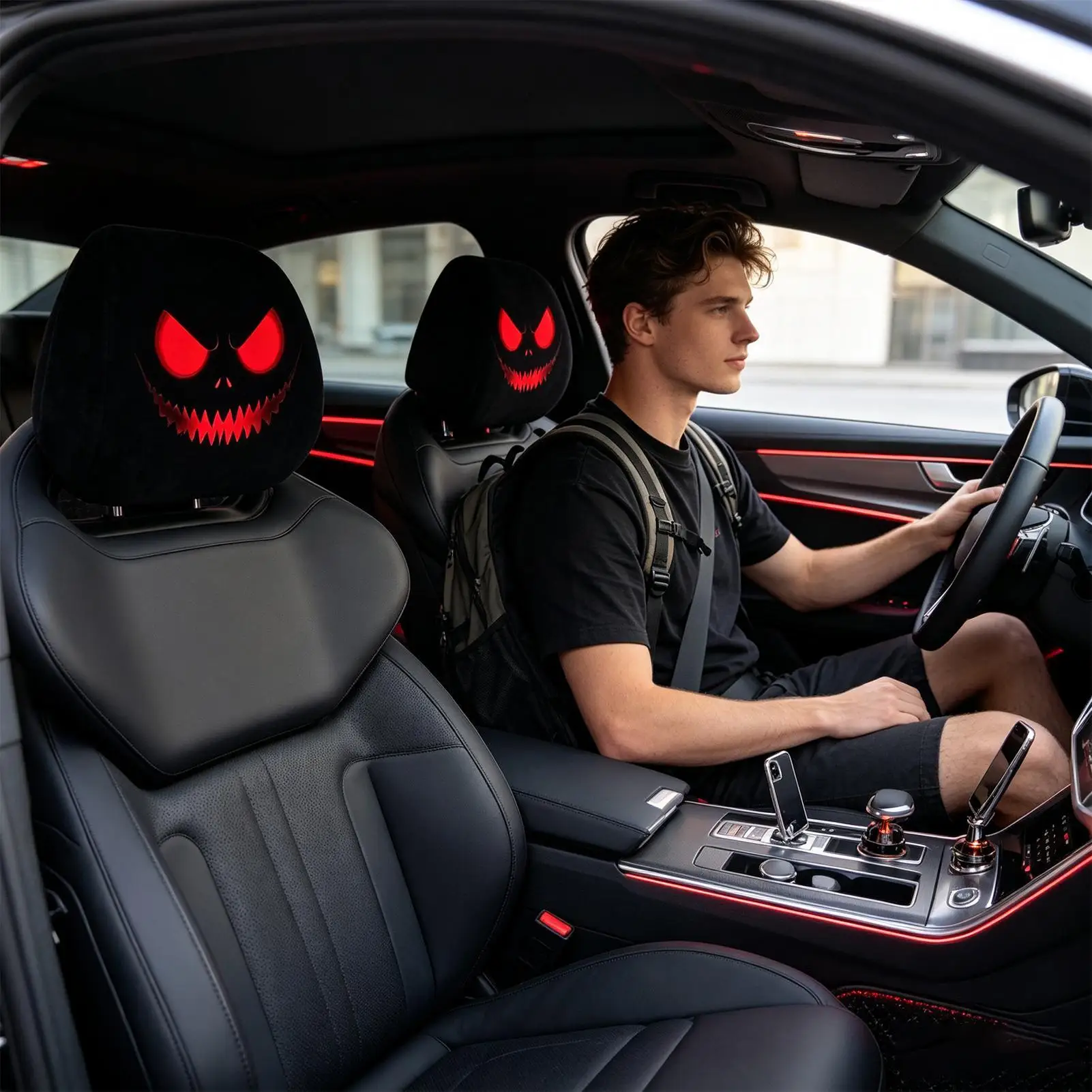 Headrest Covers For Cars Horror Spooky Halloween Interior Seat Protector Stretchy Seat Headrest Protector For RV Trailer Tractor