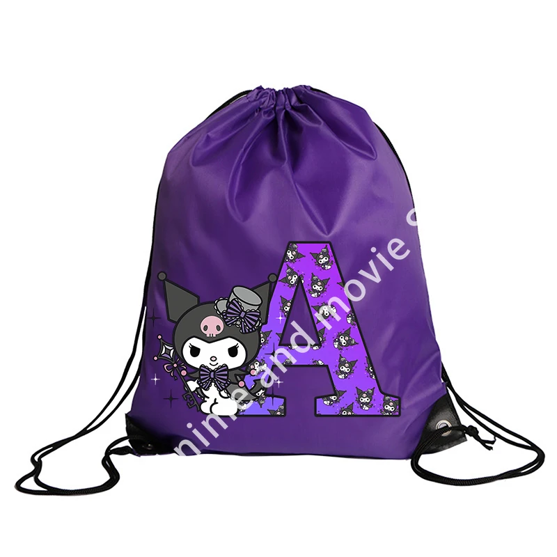 Kuromis Sanrios Girls Drawstring Bag Sports Waterproof Backpack Bundle Pocket Cartoon Anime Terylene Letter Basketball Bags Gift