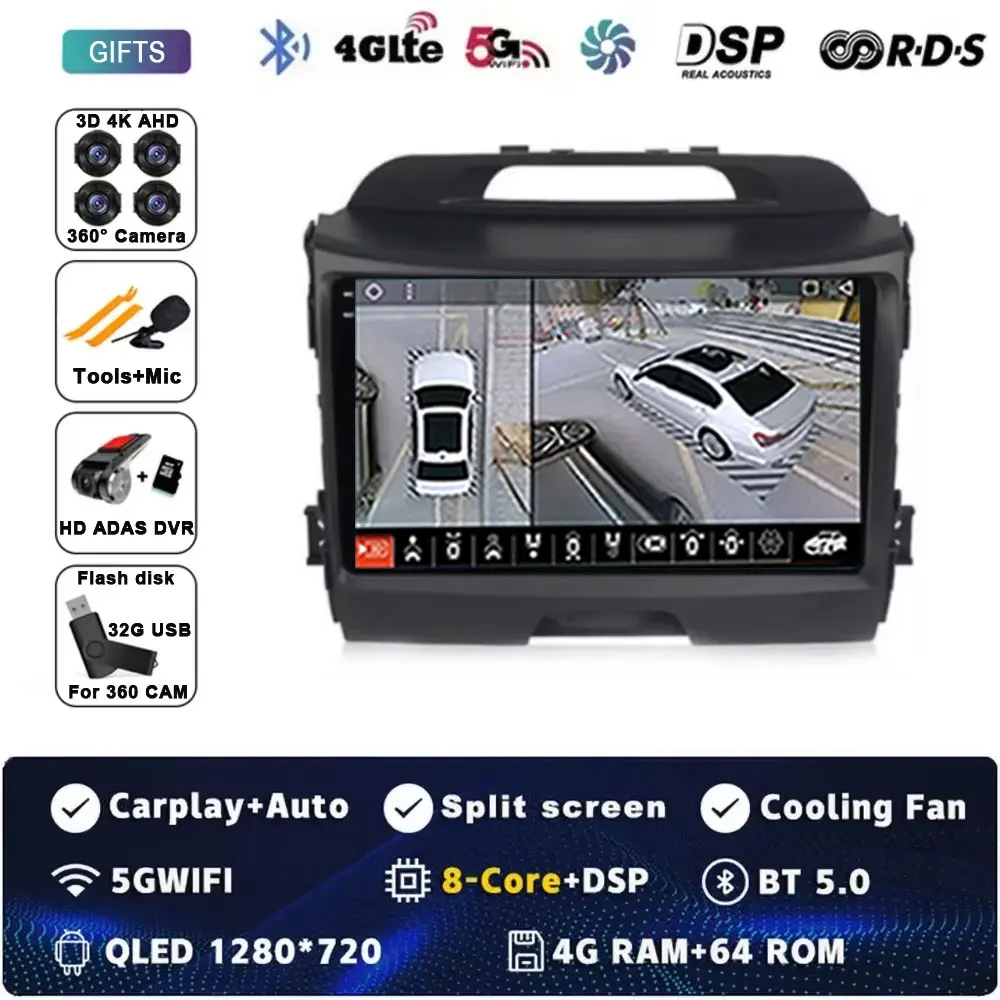 Voor KIA Sportage 3 Sportage R 2010-2016 Android 15 Autoradio Android Carplay Multimedia Speler autoradio 4G wifi Qualcomm 2din