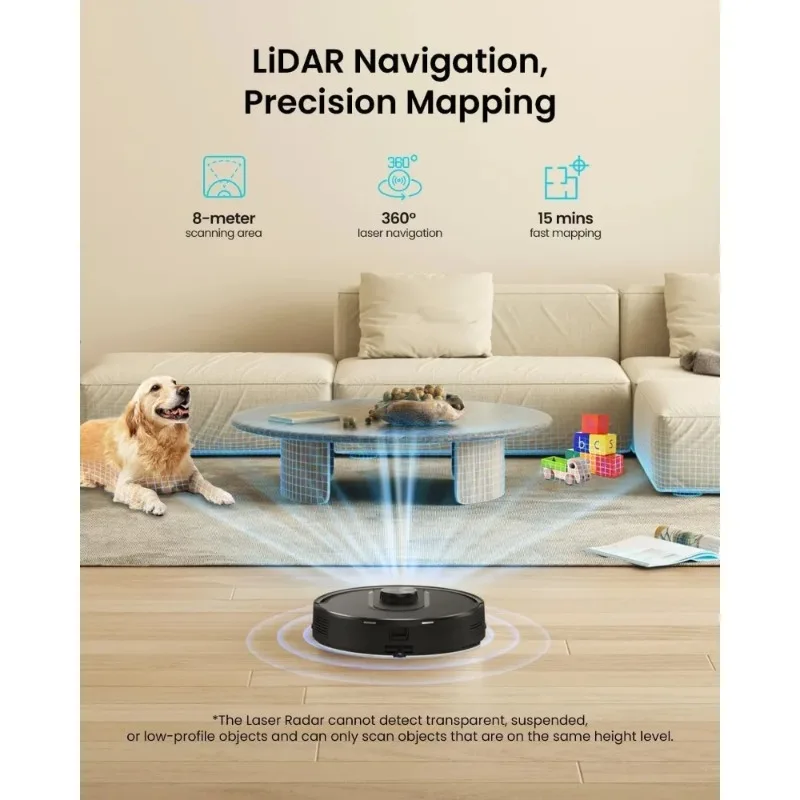 مكنسة وممسحة روبوت W11 مع تفريغ ذاتي، سعة 60 يومًا، ملاحة LiDAR، رسم خرائط منزلية، شفط 3000 باسكال، مناطق لا تذهب، روبوتية