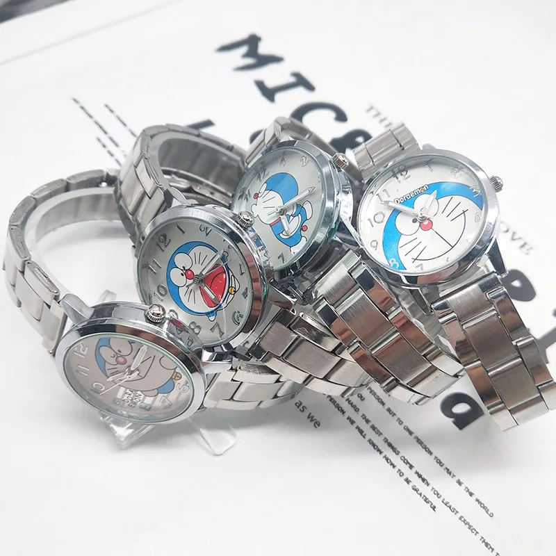 Miniso Anime dibujos animados Doraemon redondo cuarzo niños niñas estudiantes reloj moda correa de acero inoxidable reloj de pulsera regalo de Navidad