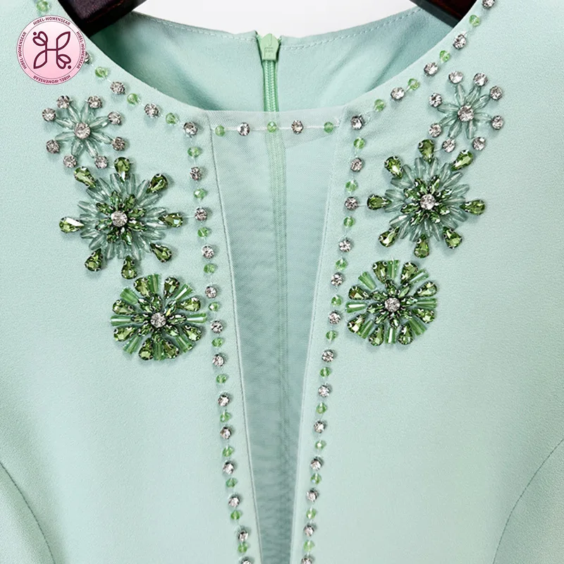 2025 Mint Green Evening Gown - Sheer Panel Beaded Long Sleeve Maxi (Women's Luxury Formal Dress)