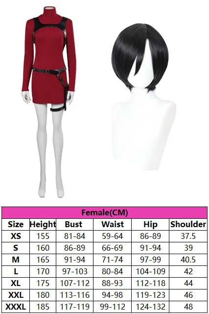 Lady Moth Ada Wong Cosplay Traje para Mulheres, Vestido Preto Vermelho Fantasia, Cinto Disfarçado, Saia e Peruca, Roupas Fantasia Adulta, Adereços Halloween