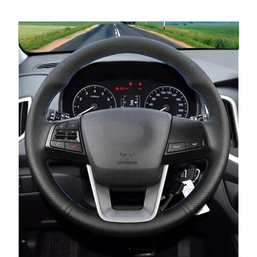 Black Artificial Leather Hand Sewing No-slip Soft Car Steering Wheel Cover for Hyundai ix25 2014 2015 2016 Creta 2016 2017