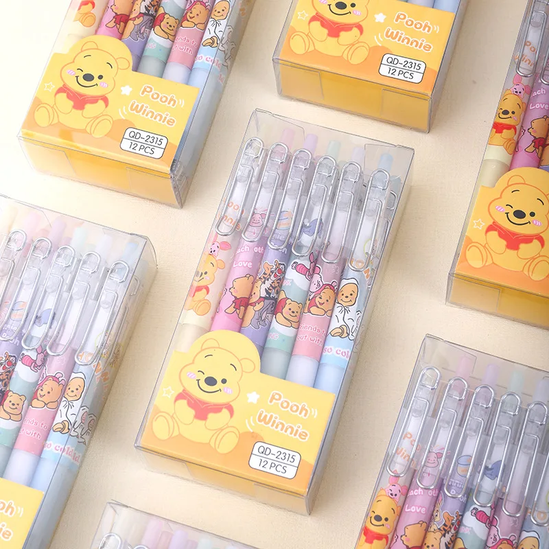 12pcs Cartoon Disney Gel Pens Cartoon Winnie The Pooh Stationery Students Writing Tools Black Gel Pens Wholesale Gifts