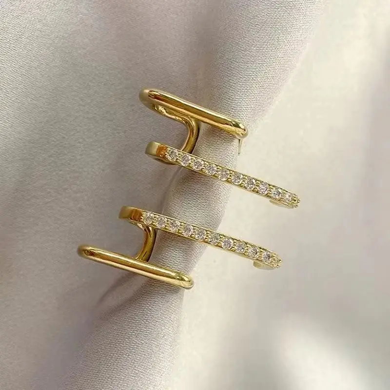2026 New Luxury Double Row Earrings for Women Korean Irregular U-shaped Piercing Earrings Wedding Party Jewelry Gift