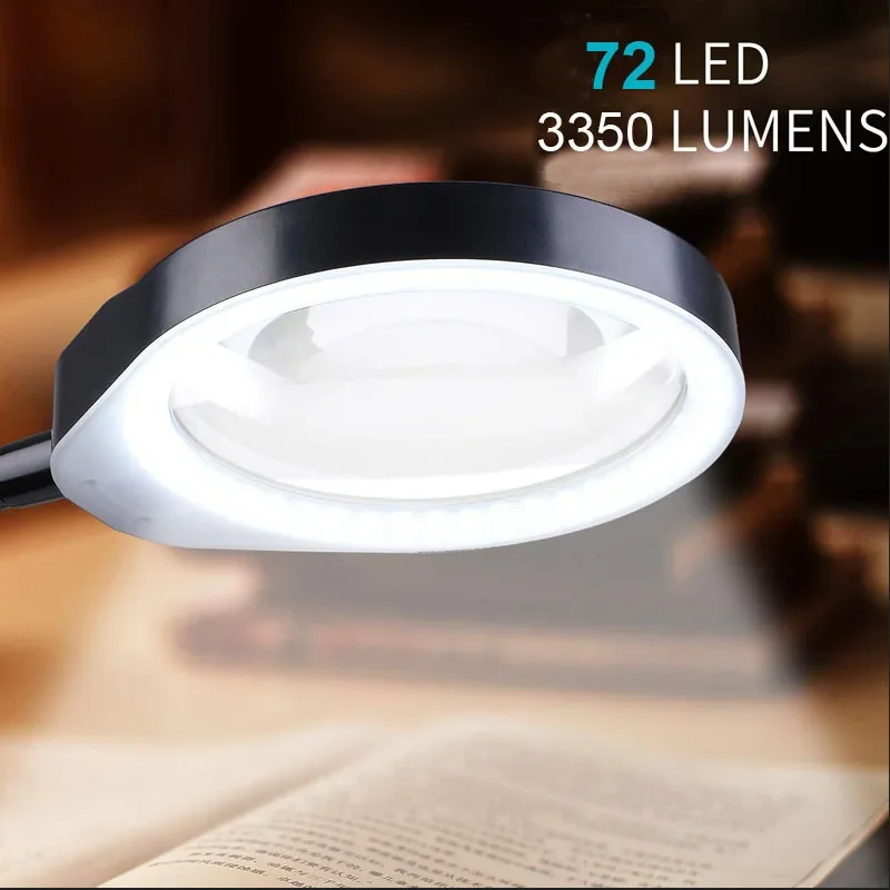 10X 20X Magnifying Glass Lamp 3 Color Modes Stepless Dimmable 5.5 Diopter Glass Lens Adjustable Swivel Arm LED Magnifier