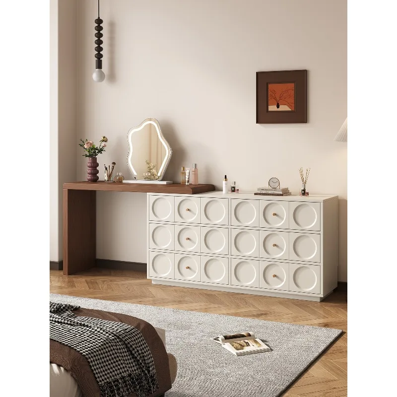 

Medieval dresser, end of bed, chest, integrated desk, solid wood dressing table, bedroom corner, French cream wind