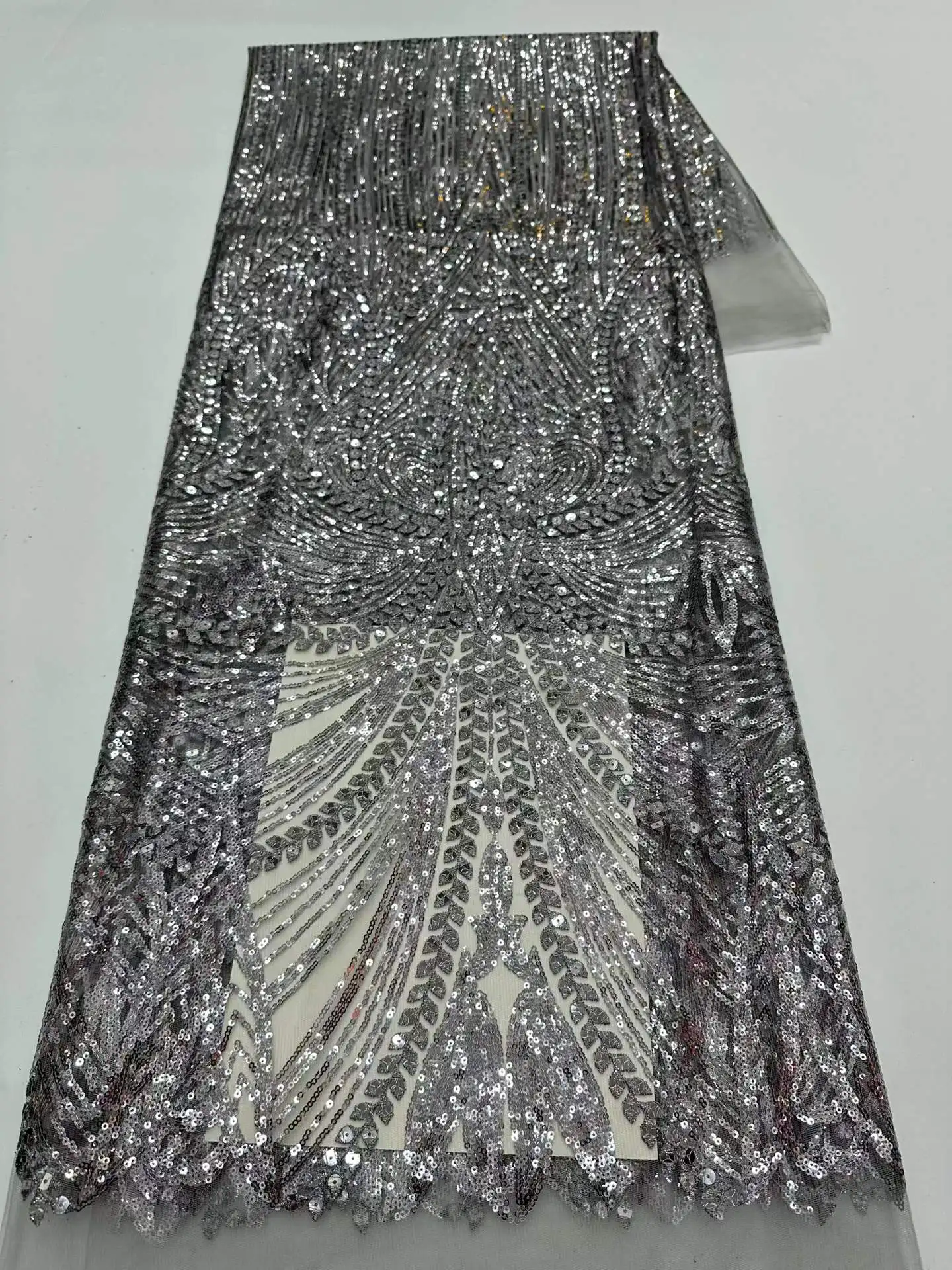 Luxury 2026 Sequins African Lace Fabric High Quality Tulle Lace Fabric 5 Yards Nigerian Lace Fabric for Sewing Wedding Dress