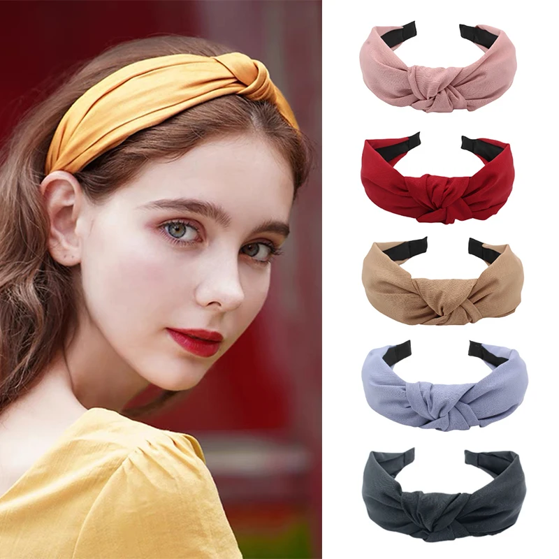 

2025 Women Girls Fashion Hair Accessories Simple Solid Color Headband Knot Hair Hoop Cotton Fabric Handmade Hairbands Hair band