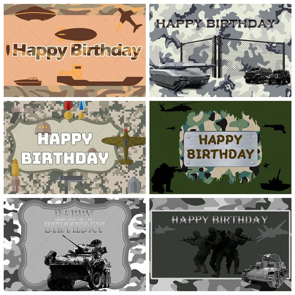 Cartoon Camouflage Background Custom Airplane Tank Car Kid Boy Birthday Party Decoration Banner Baby Shower Photography Backdrop