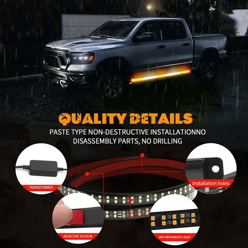 2PCS 47/60 inch 12V IP67 Strobe Light Strip LED Car Light Red Blue Flashing Warning Safety Side Step Lights For Trucks Vehicles - Image 3