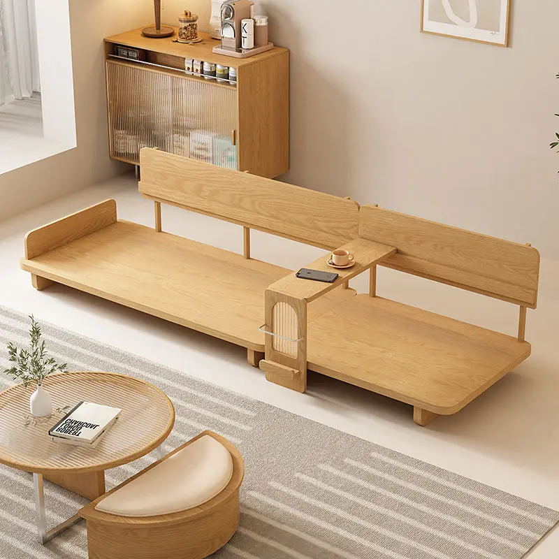 Multi-person small apartment living room solid wood straight row sofa cream style simple designer homestay reception side sofa