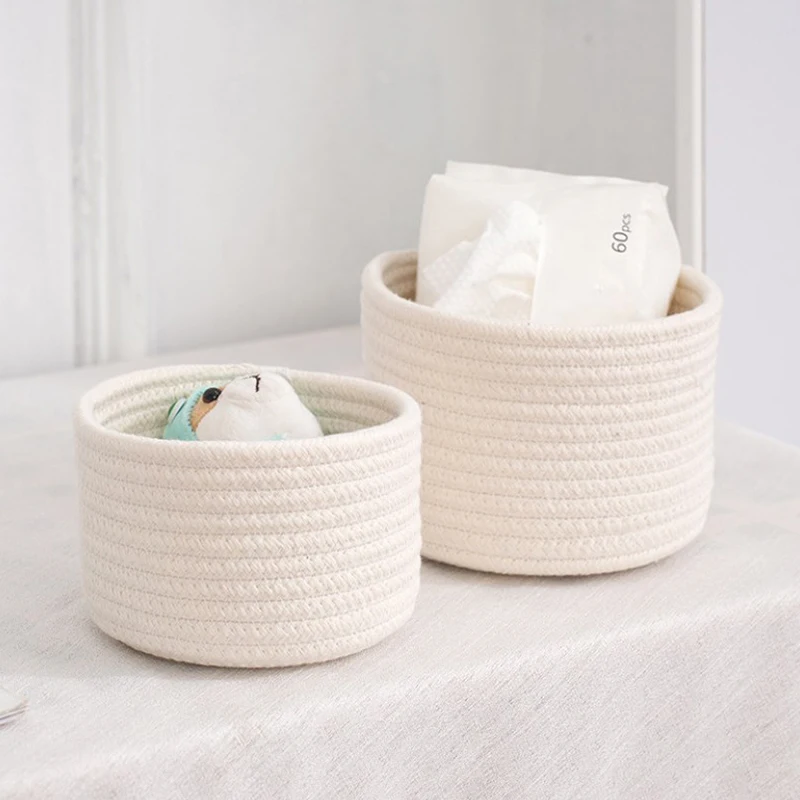 Handmade Woven Cotton Rope Woven Storage Basket Desktop Organizer Sundries Toys Comestics Keys Snacks Box Sundries Organizer