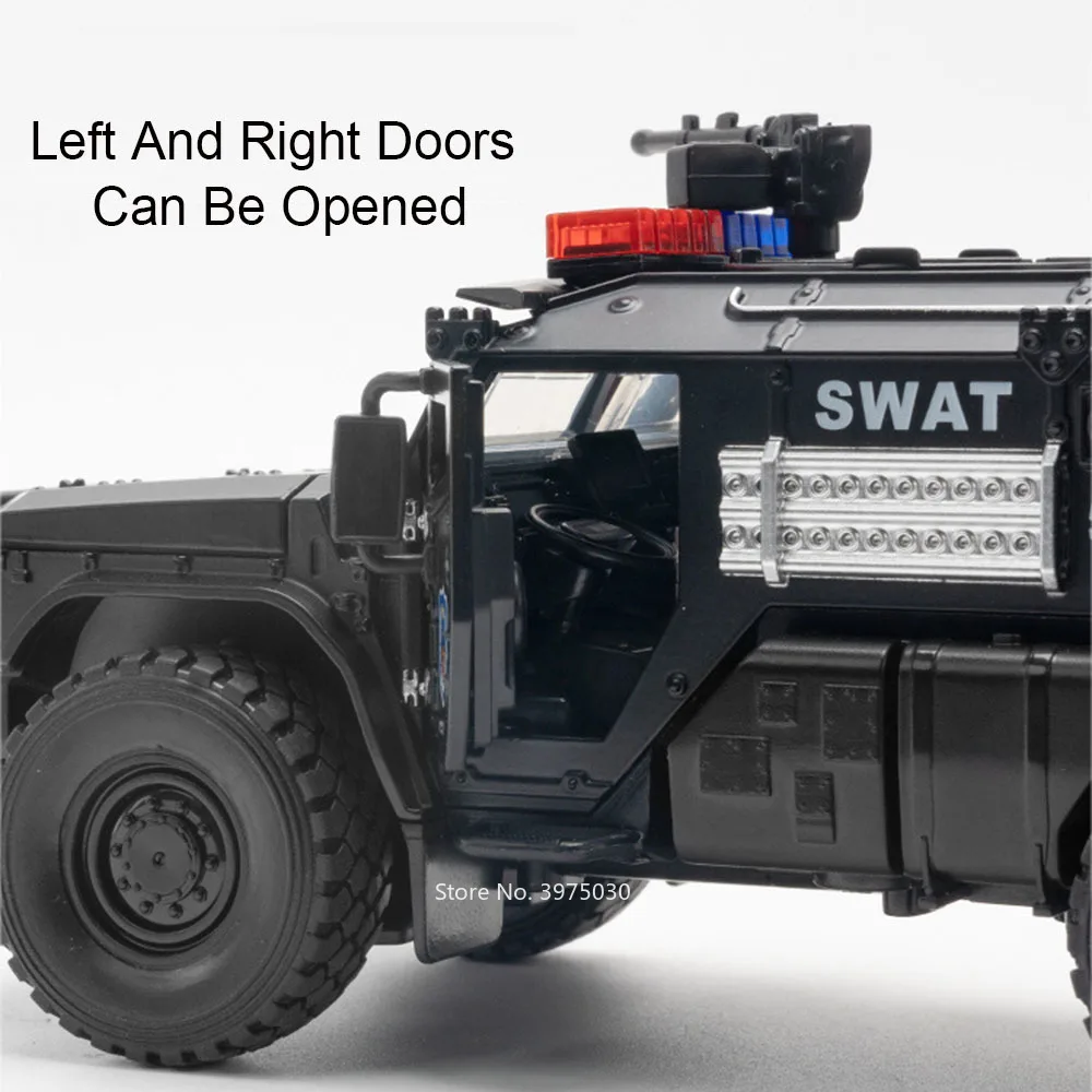 Voitures Blindées en Alliage Moulé Sous Pression, Modèles Miniatures, Jouets avec Lumière et Son, Véhicules de Police Armés, Dos Côtelé, SWAT, Cadeaux de Festival pour Enfants, 1:32