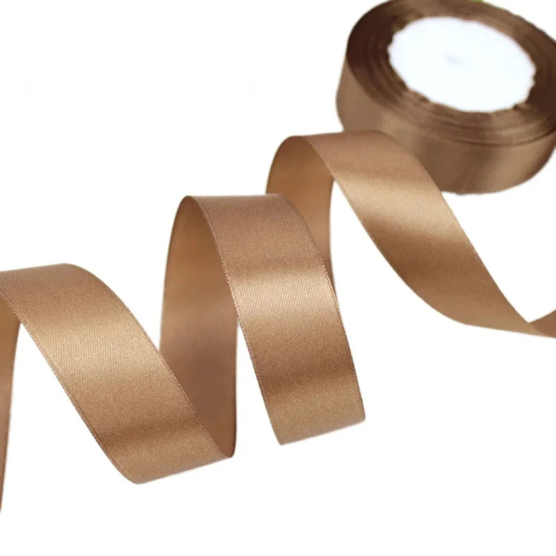 (25Yards/roll) Brown Single Face Satin Ribbon Wholesale Gift Wrapping Christmas Handmade DIY Ribbons