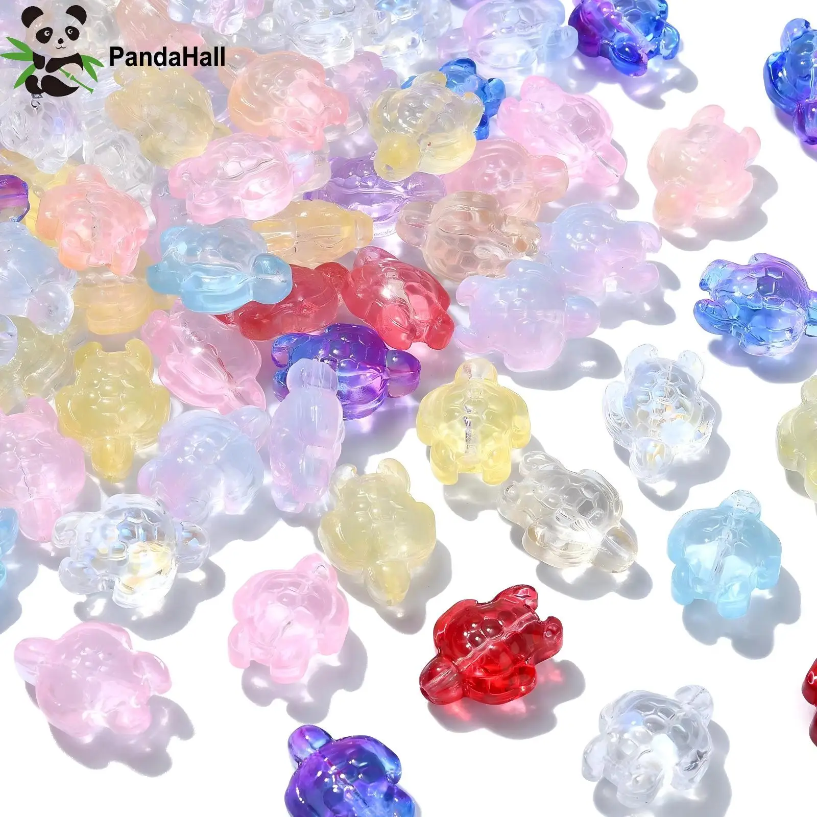 Pandahall 100Pcs Random Sea Turtle Beads Colorful Tortoise Beads Ocean Animal Transparent Glass Beads for DIY Jewelry Making