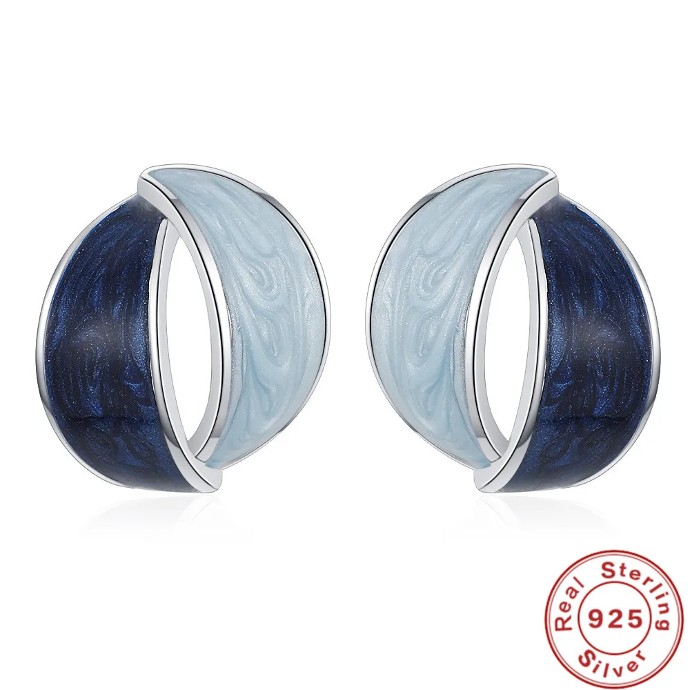 925 Silver Needle Simple Cute Small Enamel Geometric Stud Earrings Women Jewelry Dark Blue Drip Oil Earings Female Accessories