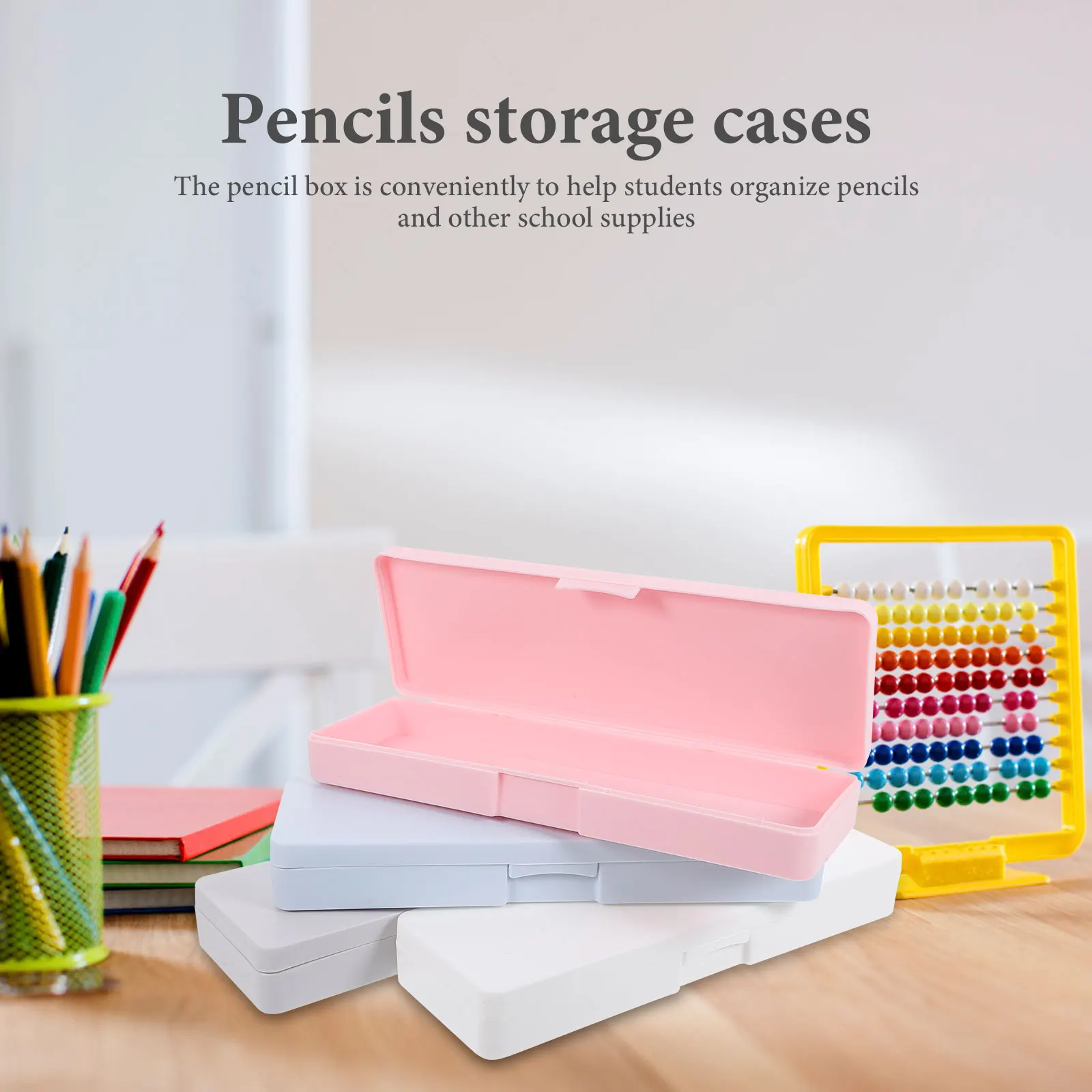 

4pcs Pencil Boxes Pencil Box Stationery Case ganizer Portable Pen Storage Container Gray Blue Pink White Colors