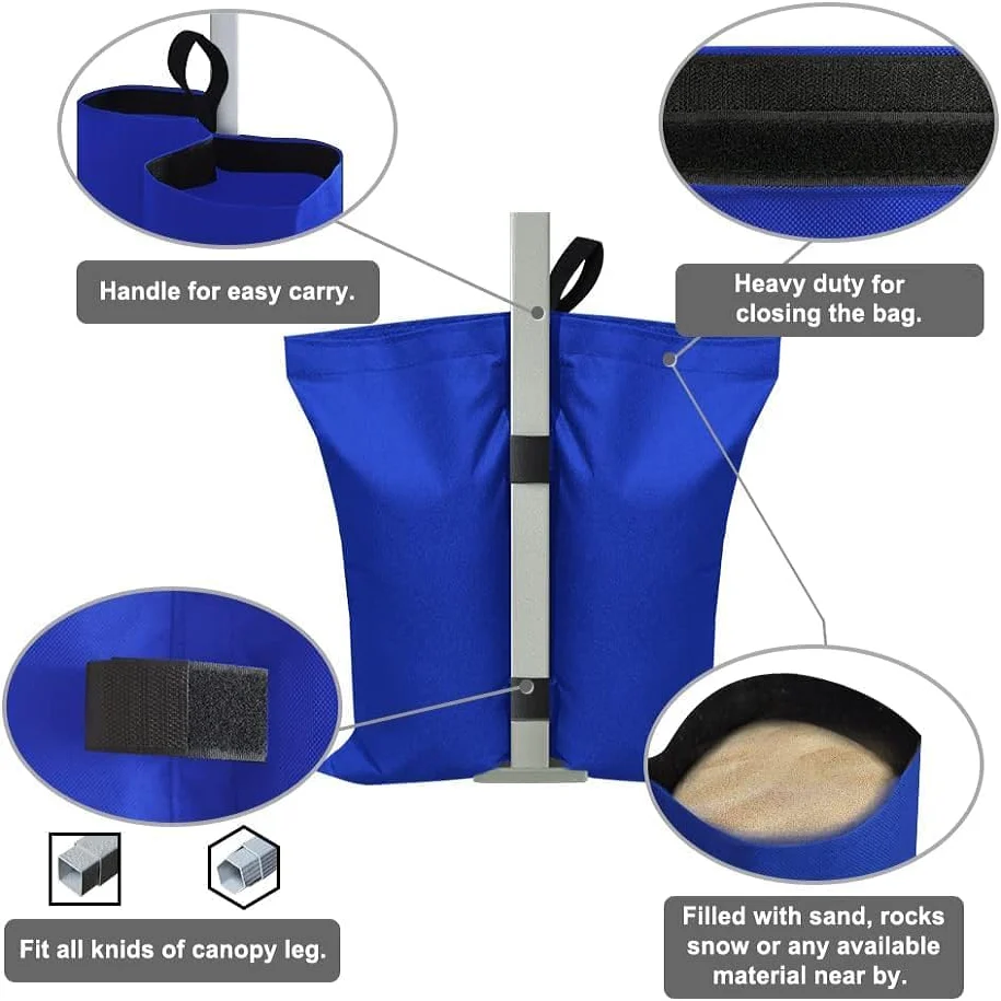 4-Pack of Klein Blue Tent Weight Bags, Suitable for Tying or Securing Large Outdoor Tents for Stability