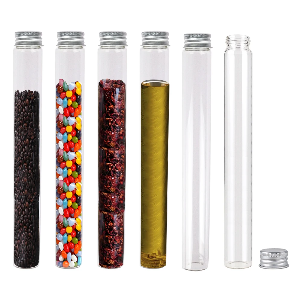 

6pcs 25x230mm Empty Glass Bottles With Screw Aluminum Cap Long Glass glycyrrhiza sweets Honey bottle Vials Stand 90ml Vase Jars