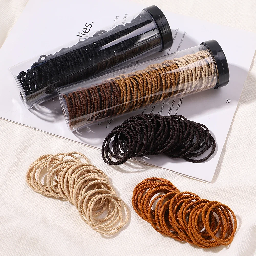 A Box of 100Pcs Kids Hair Ties Elastic Band Ponytail Rubber Scrunchies Bands Handmade Hairbands Baby Girls Hair Accessories
