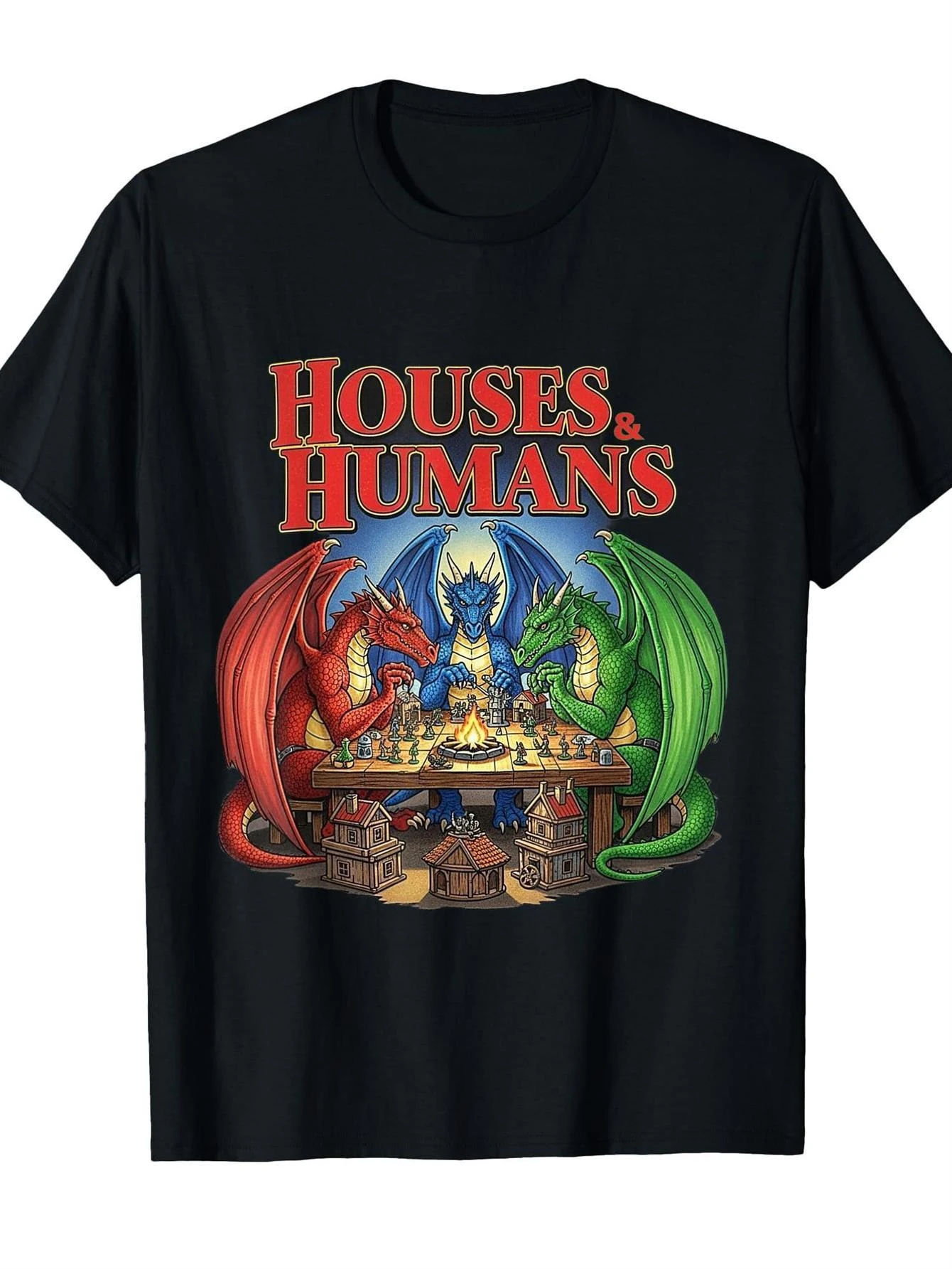 Funny Houses and Humans T-Shirt with Quirky Miniature House & Human Design - 180gsm Crew Neck Short Sleeve
