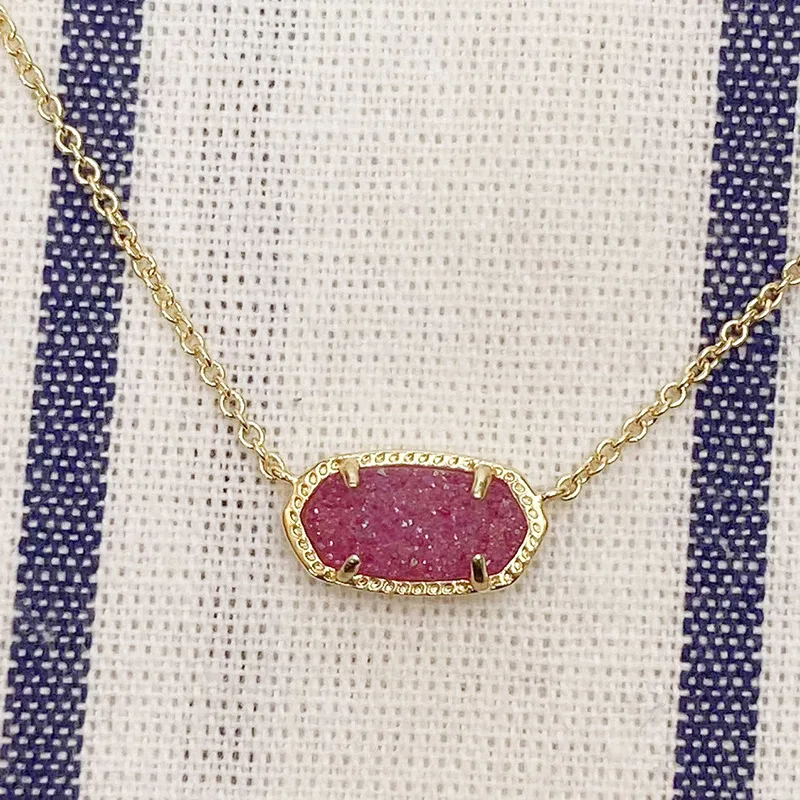 YEEVAA Geometric Amethyst Teeth Mulberry Drusy Quartz Gemstone Pendant Necklace for Women, Fashion Jewelry, Unique Gifts