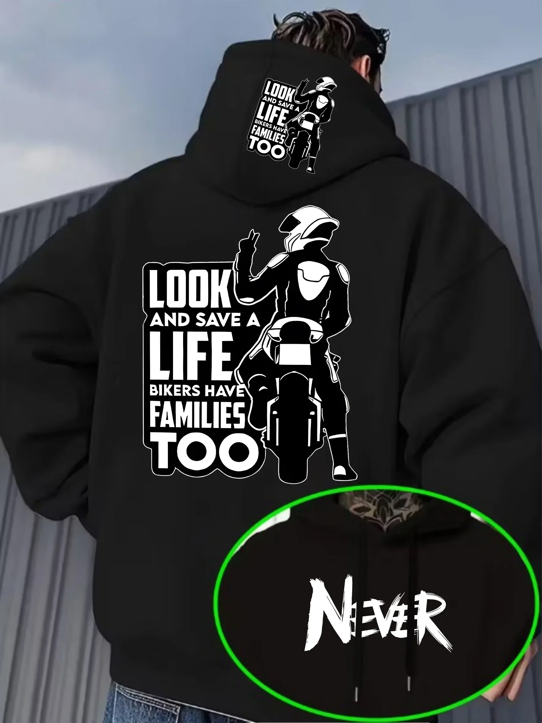 Motorcycle Biker Graphic Hoodie Men Heavyweight Sweatshirt Back Rider Slogan Print Biker Culture Streetwear Oversized Unisex