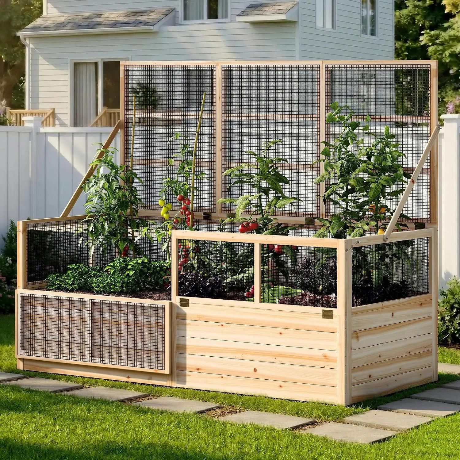 Raised Garden Bed with Fencing and Trellis,18