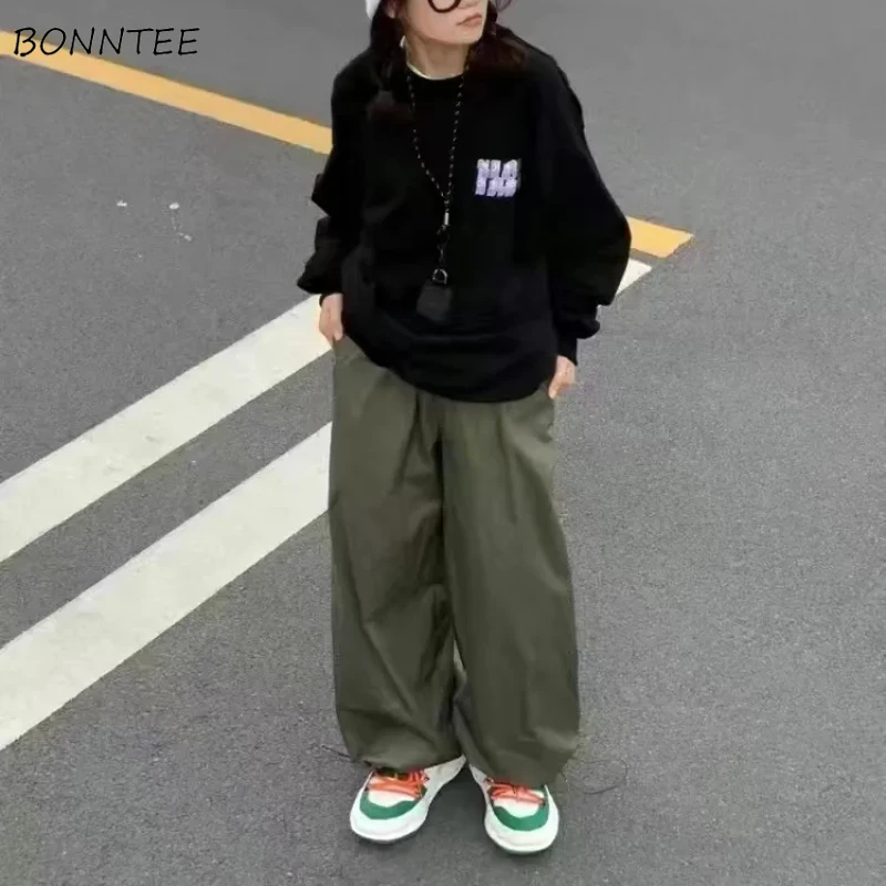 

Cargo Pants Women Solid Streetwear All-match Baggy Trousers Fashion Pockets Vintage Spring New High Waist Daily Ulzzang Leisure