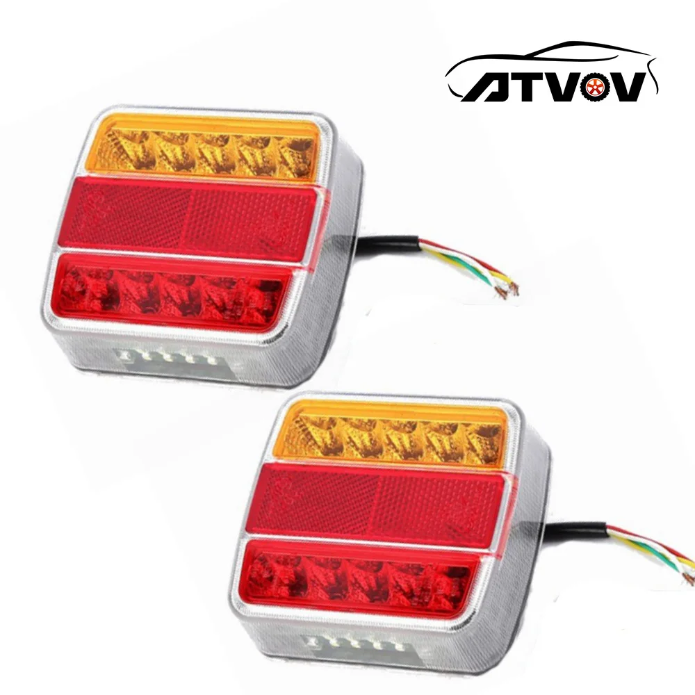 ATVOV 2PCS LED 12V Truck Trailer Tail Light Rear Brake Stop Turn Signal License Plate Reflector Indicator Lamp Waterproof  Van