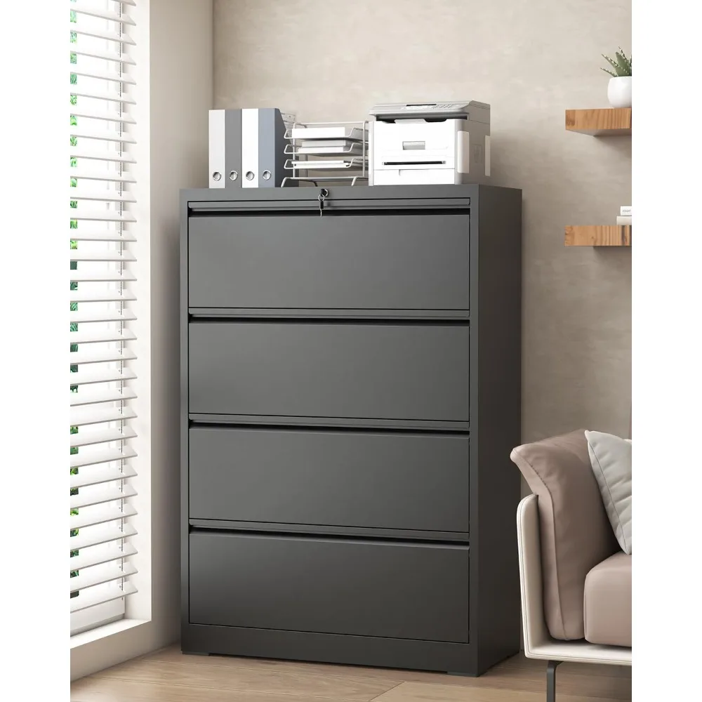 

Lateral File Cabinet with Lock – 4 Drawer Metal Design for Home Office, Large Storage & Printer Stand Functionality