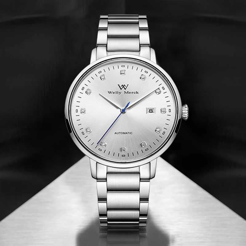 ساعة WM ساعات آلية أوتوماتيكية مقاومة للماء كلاسيكية كاجوال لرجال الأعمال ساعة Welly Merck WM071M