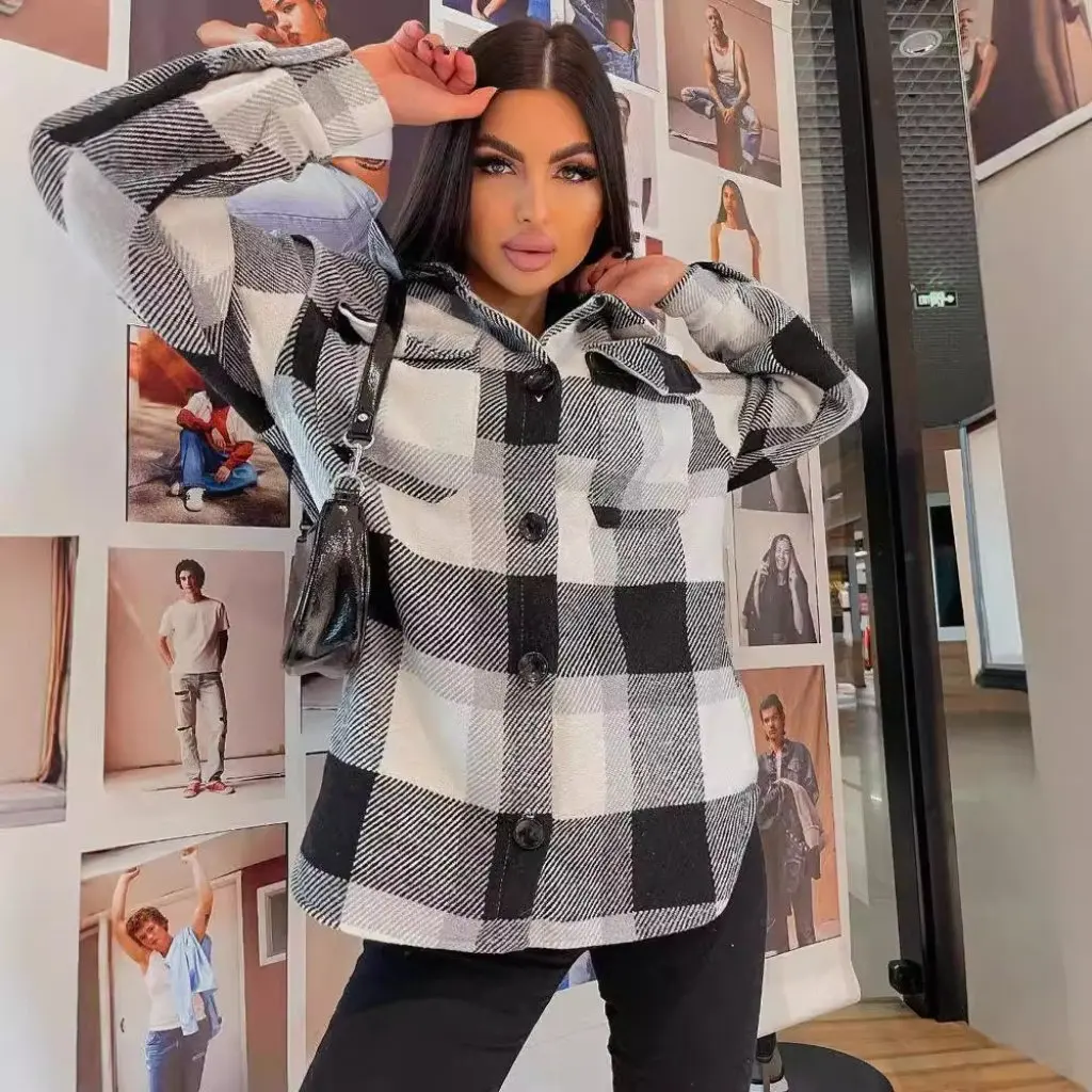 

Women's Casual Plaid Long-Sleeved Shirt Jacket Trade All-Match European American Style