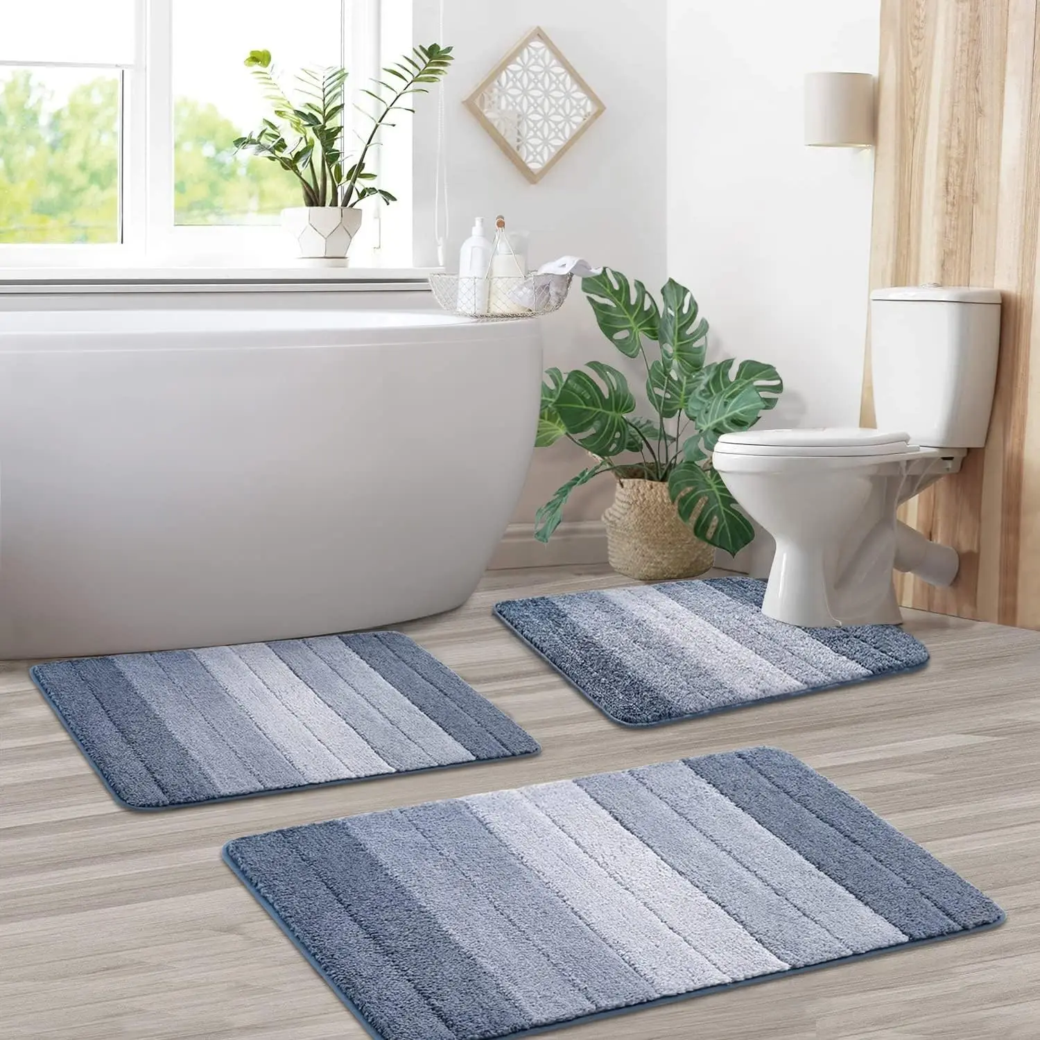 

3 Pcs Ombre Bathroom Rugs Set with U-Shaped Mat, Non Slip,Quick Drying, Ultra Soft and Water Absorbent Bath Carpet for