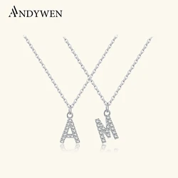 ANDYWEN 925 Sterling Silver Alphabet Initial Monogram Letter Pendant CZ Zircon Necklace Long Chain for Women Jewelry Gift