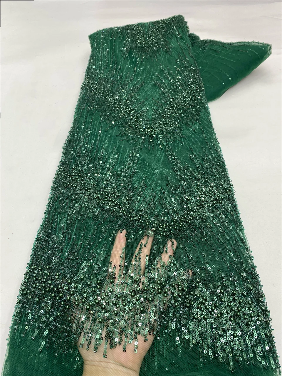 

African Sequins Lace Fabrics Fashion Nigerian Embroidery Beaded Tulle Lace Fabric High Quality for Sewing Cloth PartyDressXZ6381