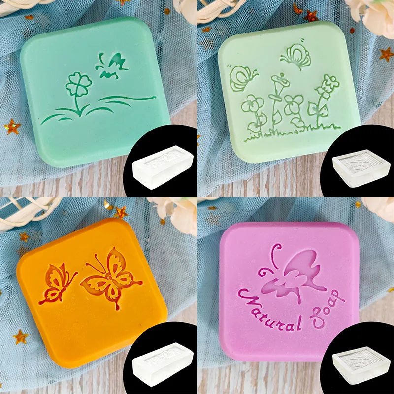 Transparent and Clear Acrylic Soap Stamp, DIY Seal Kits, Butterfly Flower Series, 40x40mm