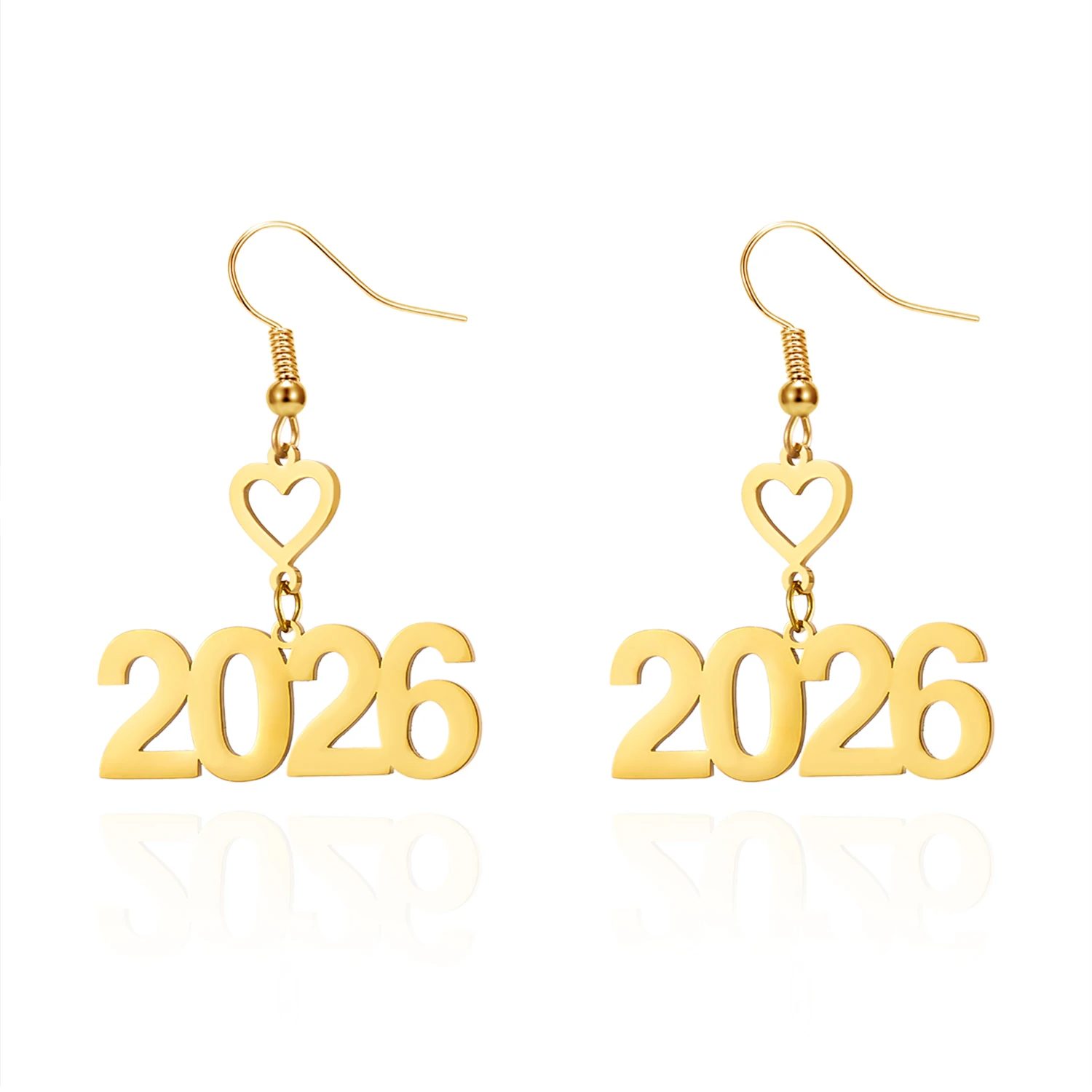 الفولاذ المقاوم للصدأ عدد 2026 قلادة إسقاط أقراط للنساء الذهب اللون هندسية ستار القلب أقراط أذن منسدلة مجوهرات السنة الجديدة #1