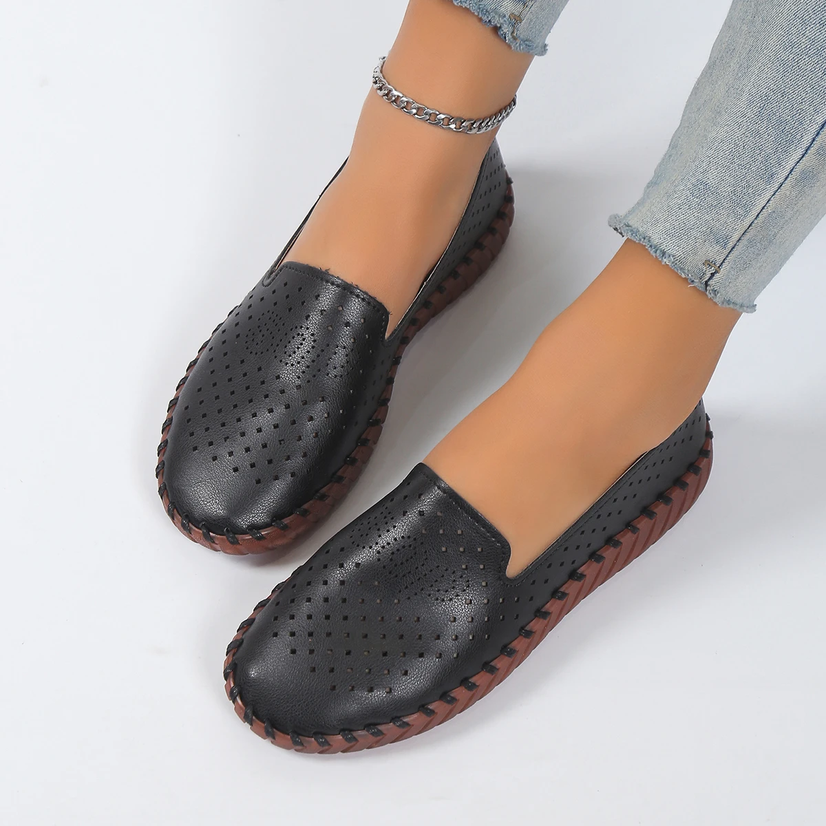 Neue Damenschuhe Mode Basic Damen Wohnungen Sommer runder Kopf solide neue Slip-On runde Zehen atmungsaktive lässige flache Schuhe Zapatos