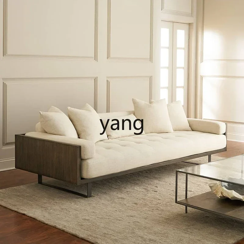 LTT American solid wood sofa household small apartment three-person sofa combination cotton and linen living room furniture