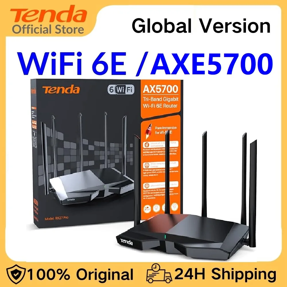 

Tenda AXE5700 Wi-Fi 6E Router RX27 Pro Tri-Band Gigabit Wifi Mesh Router Wireless Wide Coverage New 6GHz Band Up to 200 Devices