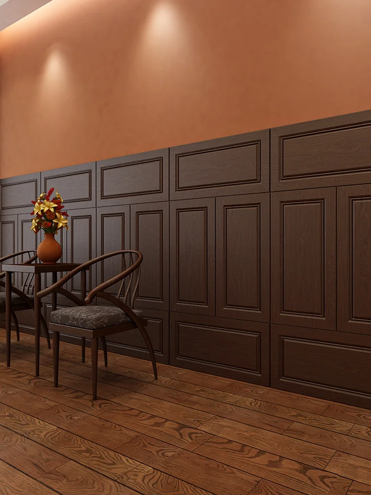 Retro American Style Self Adhesive 3D Wall Paper Brown Black Walnut Wood Grain Wall Wainscoting Paneling Waterproof Decorativ...