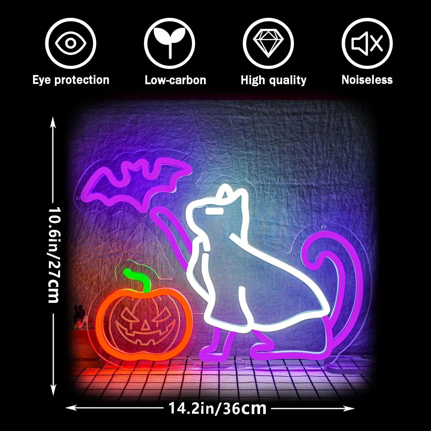 Halloween Pumpkin Ghost Cat Neon Sign Carving Dimmable Light Up Sign Wall Decor for Happy Halloween Party Bedroom Men Cave Home