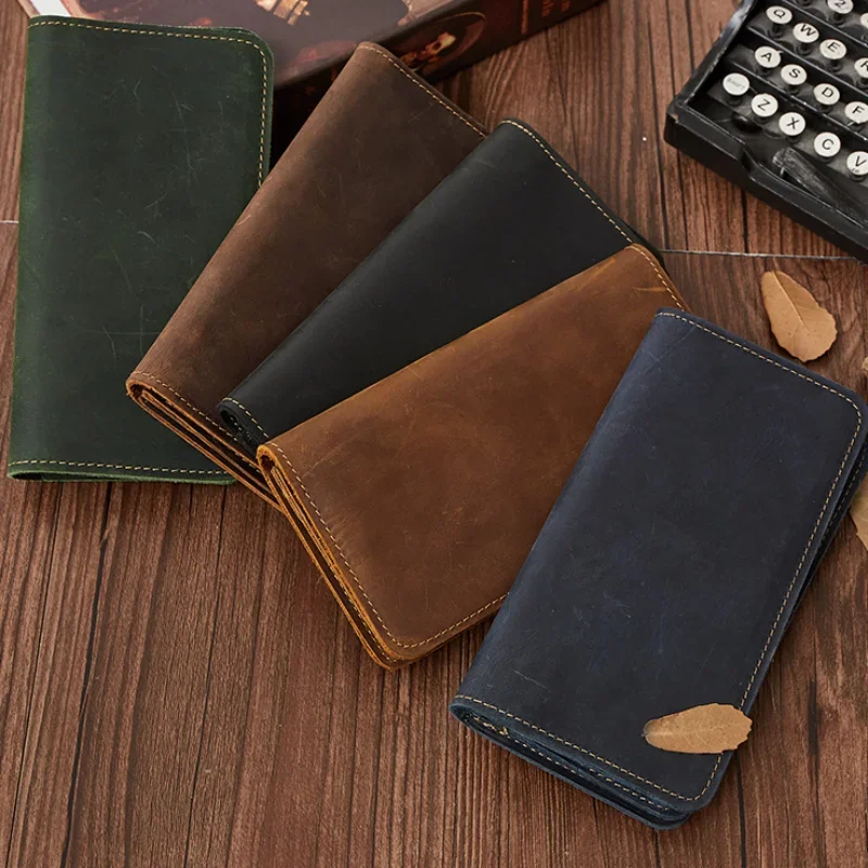 

Retro Genuine Leather Men's Wallet Crazy Horse Leather Business Multi Card Zero Wallet Long Men's Casual Handbag Wallet