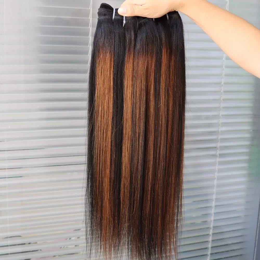 الجملة عذراء الشعر البشري ريمي لحمة شعر النسيج تسليط الضوء على 1B/30 مع الدانتيل إغلاق أمامي البيانو اللون حزم الشعر