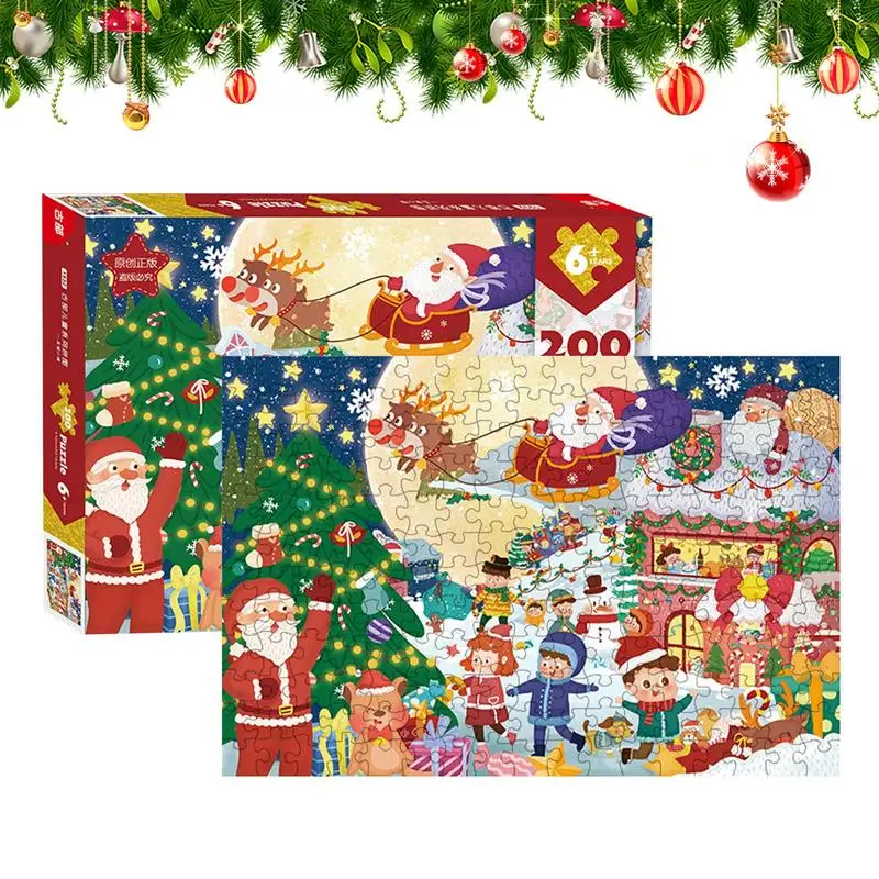 Christmas Puzzles Jigsaw For Kids Brain Teaser 200 Pieces Toddler Puzzles Of Christmas Town Learning Toys Set Gift