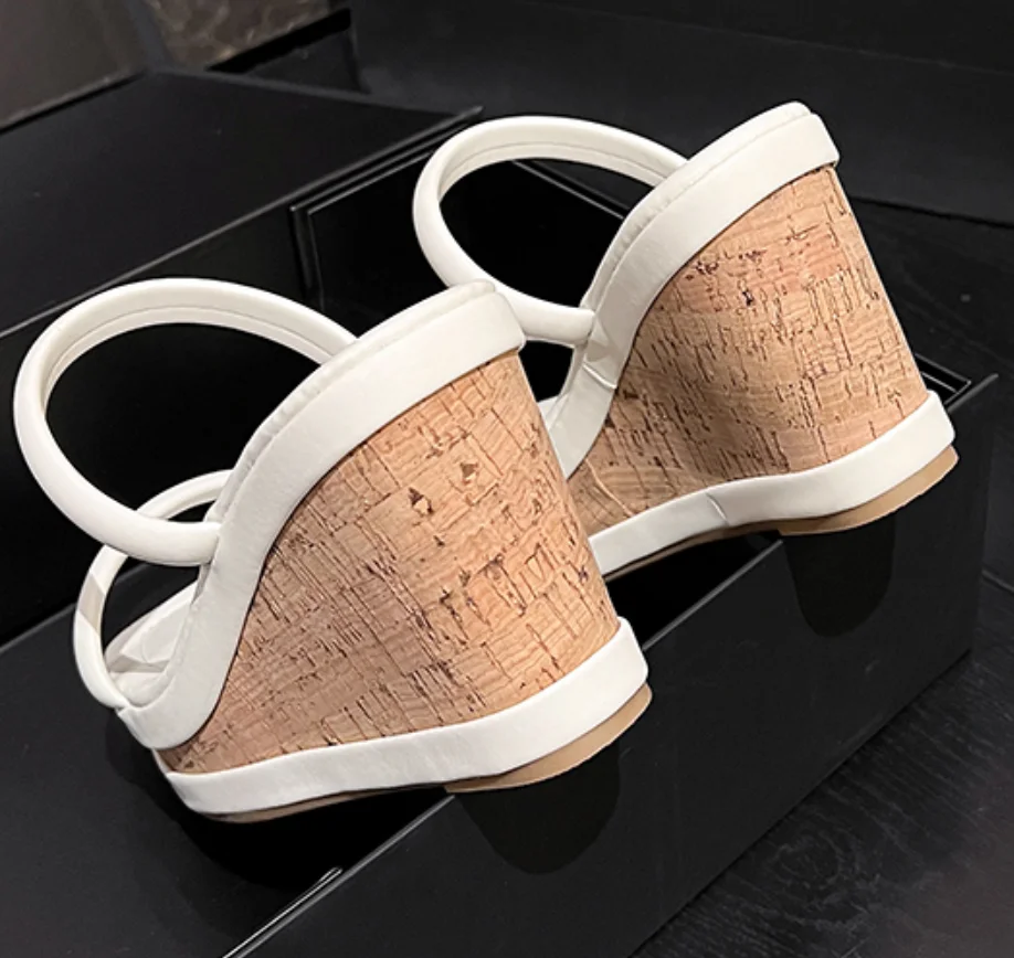 AIYKAZYSDL 2024 pantofole da esterno scivoli sandali da spiaggia in legno di sughero piattaforma piatta tacco a zeppa Casual Boho Patchwork scarpe