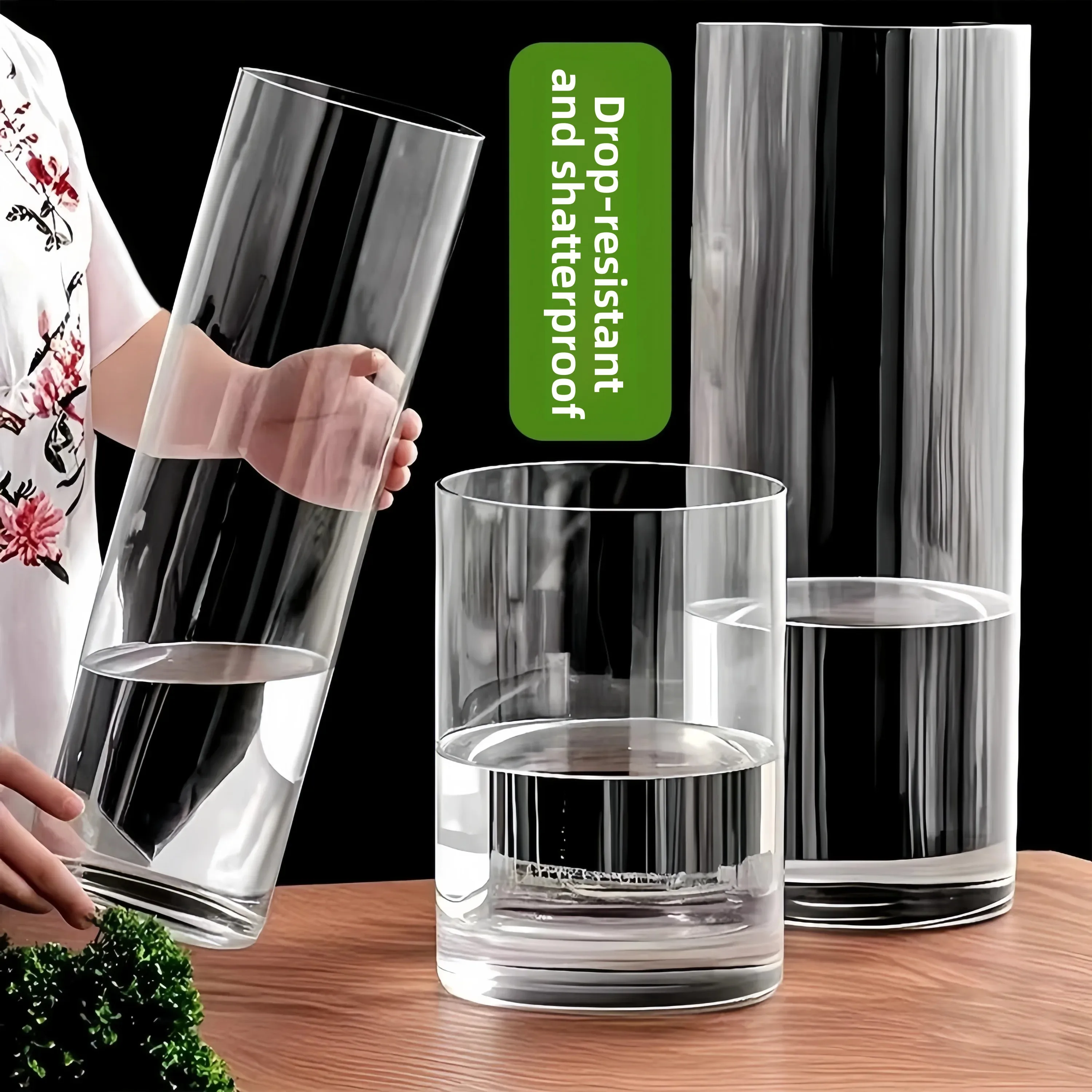 Large Size Acrylic Glass Flower Vase Anti-Fall for Wealth Bamboo Water Cultivation Plant Care Modern Simple Style Home Decor
